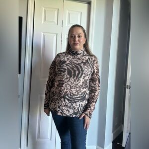 Tribal Sierra Animal Print Mock Neck Mesh Top – Size XL – NEW with Tags